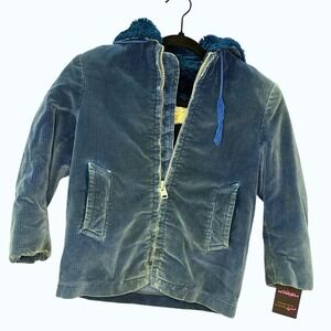 1970s Mighty-Mac Kids Corduroy Jacket Blue Lined Talon Zip Vintage Split Hood 8